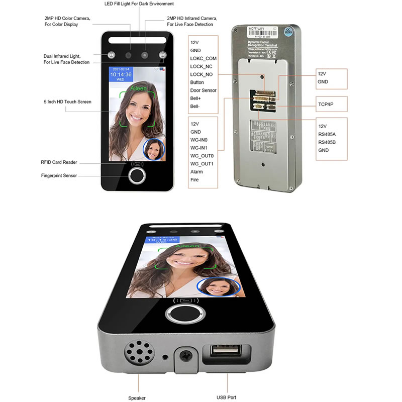 Access Control AI07F Dynamic Facial and Fingerprint Recognition System Terminal